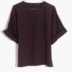 Madewell Boxy Tee Popover Top in Plaid, size M